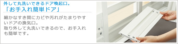 外して丸洗いできるドア喚起口。「お手入れ簡単ドア 」